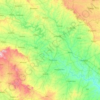 Mapa topográfico Solapur, altitude, relevo