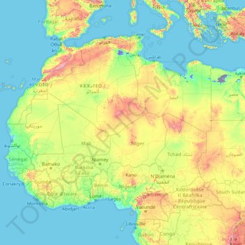 Mapa Topografico サハラ砂漠 Altitude Relevo