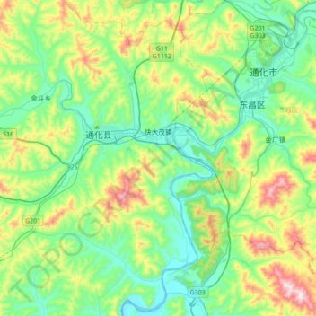 Mapa topográfico 快大茂镇, altitude, relevo