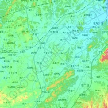 Mapa topográfico 贺村镇, altitude, relevo