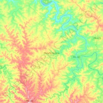 Mapa topográfico Dois Vizinhos, altitude, relevo