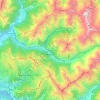 Mapa topográfico Valjouffrey, altitude, relevo