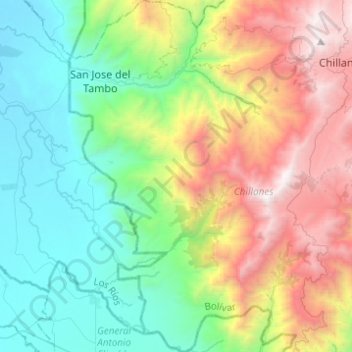 Mapa topográfico San José del Tambo, altitude, relevo