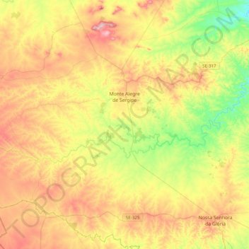 Mapa topográfico Monte Alegre de Sergipe, altitude, relevo