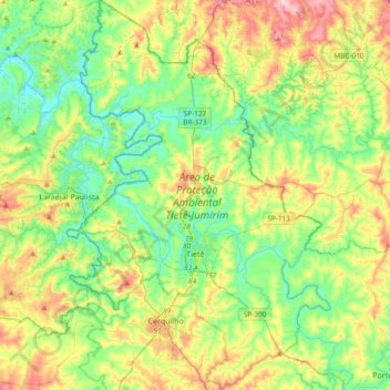 Mapa topográfico Tietê, altitude, relevo