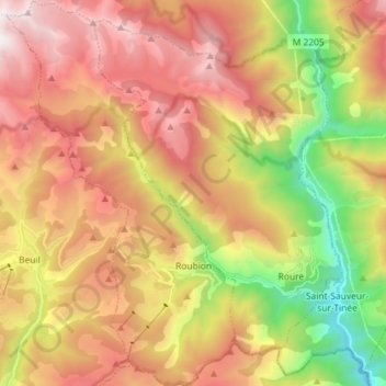 Mapa topográfico Roubion, altitude, relevo