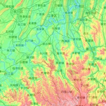 Mapa topográfico Jiangjin District, altitude, relevo