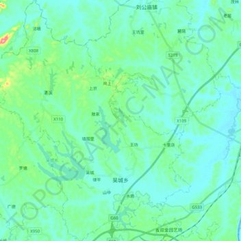 Mapa topográfico 吴城乡, altitude, relevo