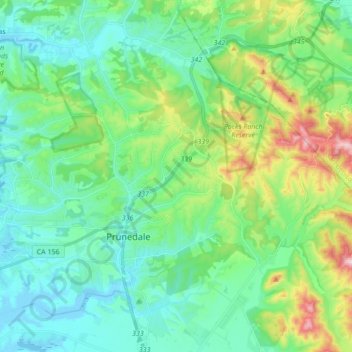 Mapa topográfico Prunedale, altitude, relevo