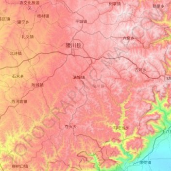 Mapa topográfico 陵川县, altitude, relevo