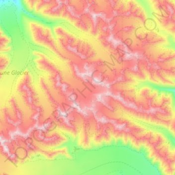 Mapa topográfico Kaskawulsh Glacier, altitude, relevo