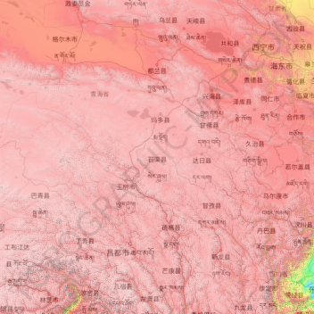 Mapa topográfico 三江源国家级自然保护区, altitude, relevo