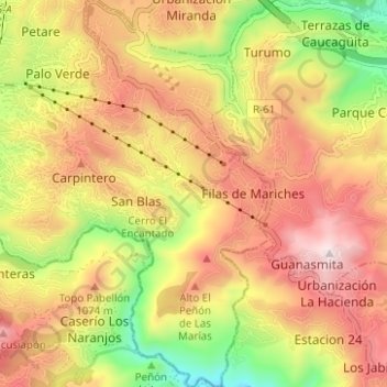 Mapa topográfico Parroquia La Dolorita, altitude, relevo