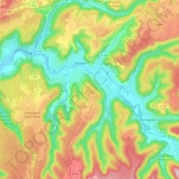 Mapa topográfico Ornans, altitude, relevo