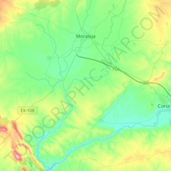 Mapa topográfico Moraleja, altitude, relevo