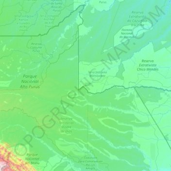 Mapa topográfico Tahuamanu, altitude, relevo