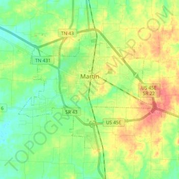 Mapa topográfico Martin, altitude, relevo