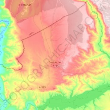 Mapa topográfico Cuevas del Campo, altitude, relevo