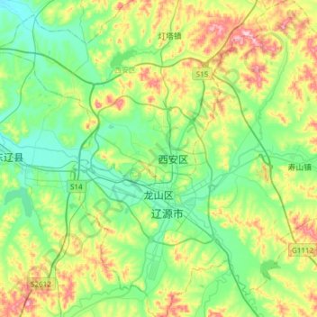 Mapa topográfico Longshan District, altitude, relevo