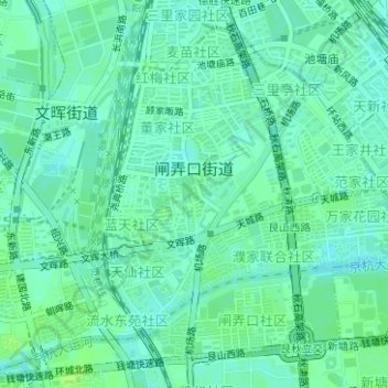 Mapa topográfico 闸弄口街道, altitude, relevo