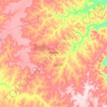 Mapa topográfico Mirabela, altitude, relevo