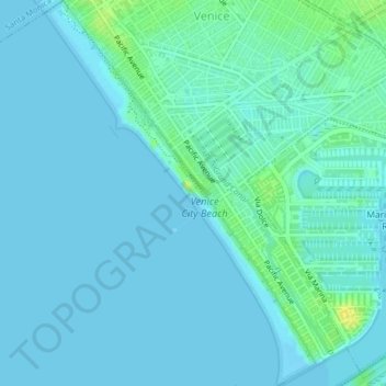 Mapa topográfico Venice Beach, altitude, relevo