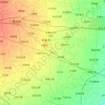 Mapa topográfico 辛集市, altitude, relevo