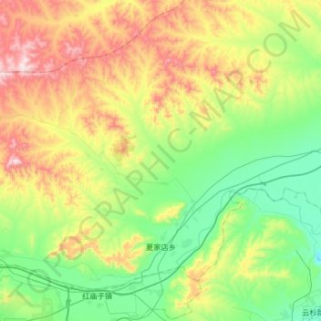 Mapa topográfico 夏家店乡, altitude, relevo