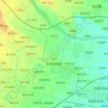 Mapa topográfico 长安路街道, altitude, relevo