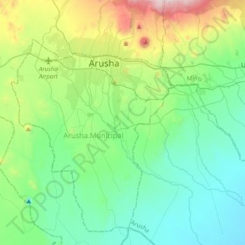 Mapa topográfico Arusha, altitude, relevo