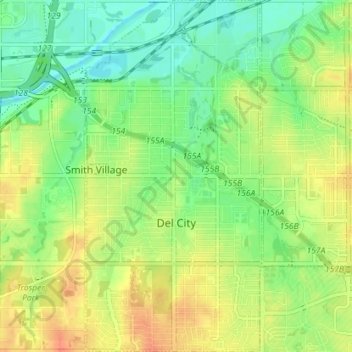 Mapa topográfico Del City, altitude, relevo