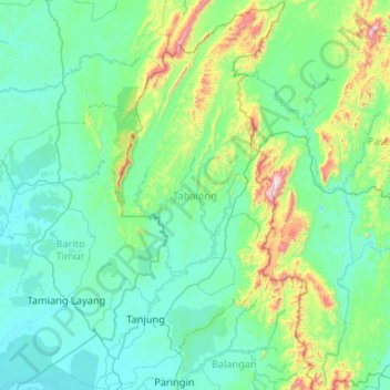 Mapa topográfico Tabalong, altitude, relevo