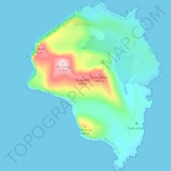 Mapa topográfico Foula, altitude, relevo