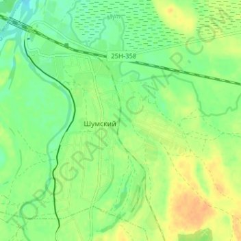 Mapa topográfico Шумский, altitude, relevo