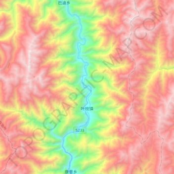 Mapa topográfico 叶枝镇, altitude, relevo
