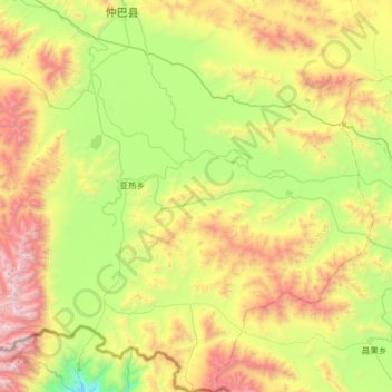 Mapa topográfico 亚热乡, altitude, relevo
