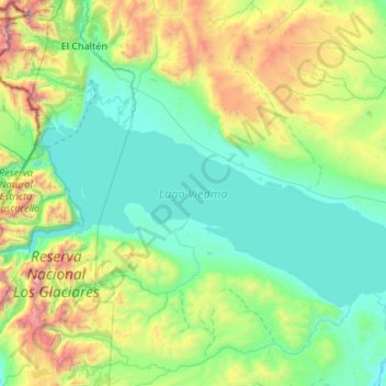 Mapa topográfico Lago Viedma, altitude, relevo