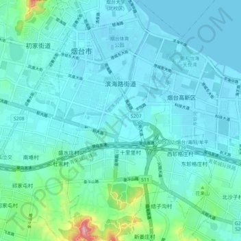 Mapa topográfico 滨海路街道, altitude, relevo