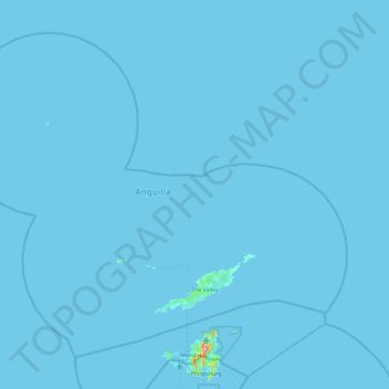 Mapa topográfico Anguilla, altitude, relevo