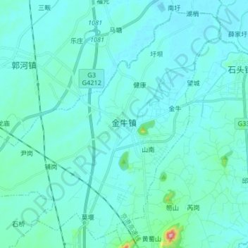 Mapa topográfico 金牛镇, altitude, relevo