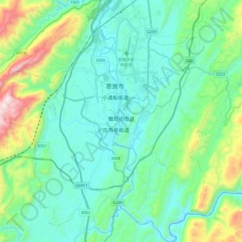 Mapa topográfico Wuyangba Subdistrict, altitude, relevo