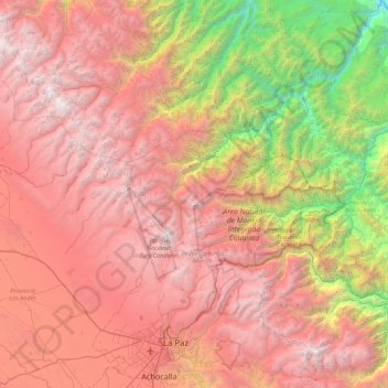 Mapa topográfico La Paz, altitude, relevo