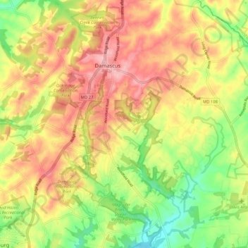 Mapa topográfico Damascus, altitude, relevo