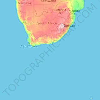 Mapa topográfico África do Sul, altitude, relevo