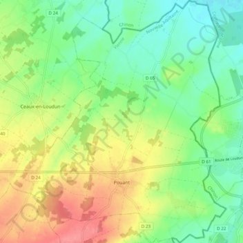 Mapa topográfico Pouant, altitude, relevo