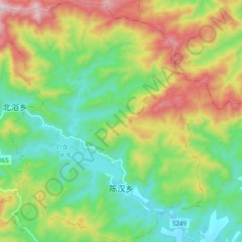 Mapa topográfico 陈汉乡, altitude, relevo