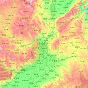 Mapa topográfico 太原市, altitude, relevo