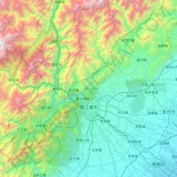 Mapa topográfico 都江堰市, altitude, relevo