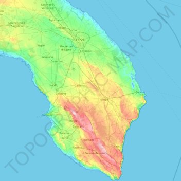 Mapa topográfico Lecce, altitude, relevo
