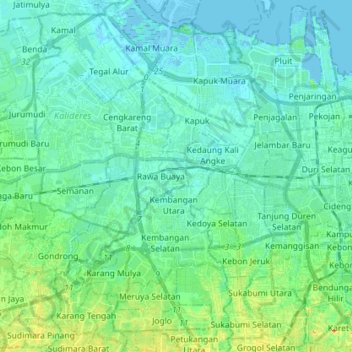 Mapa topográfico West Jakarta, altitude, relevo